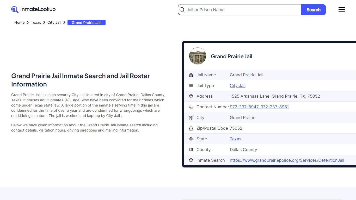 Grand Prairie Jail Inmate Search and Jail Roster Information